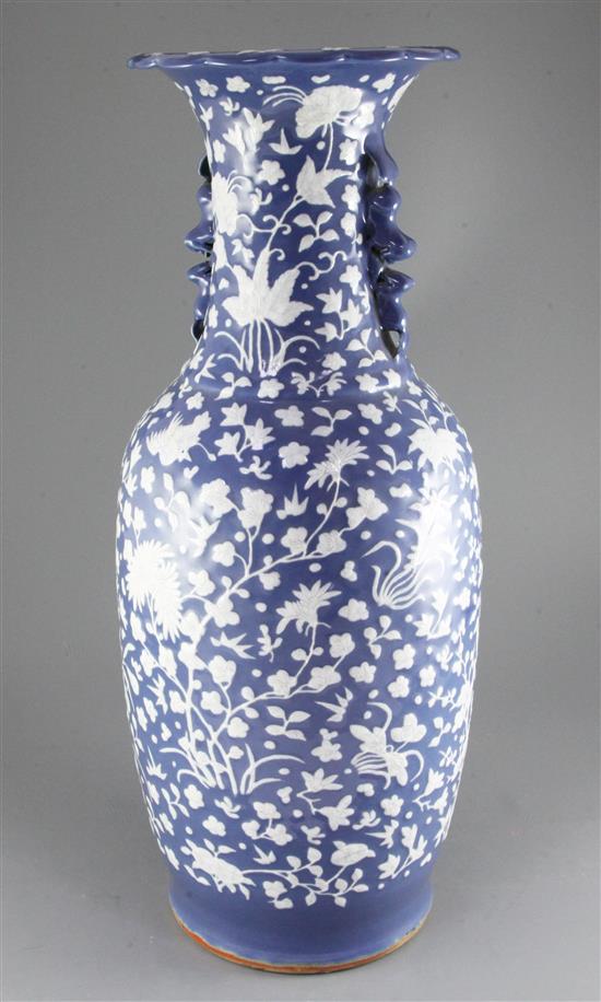 A large Chinese blue ground baluster vase, late 19th century, 63cm